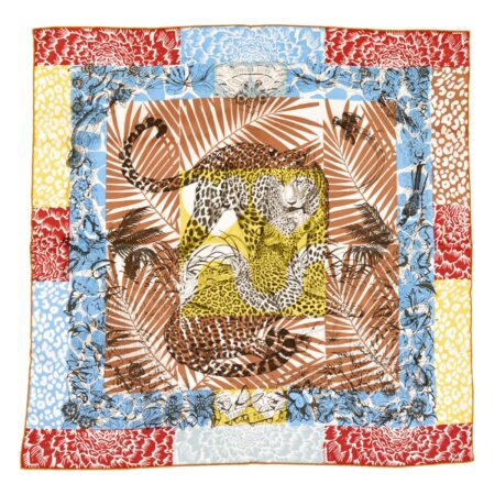 Hermes Silk Scarf Carre 70 "JUNGLE LOVE" Multi Color Silk Scarf