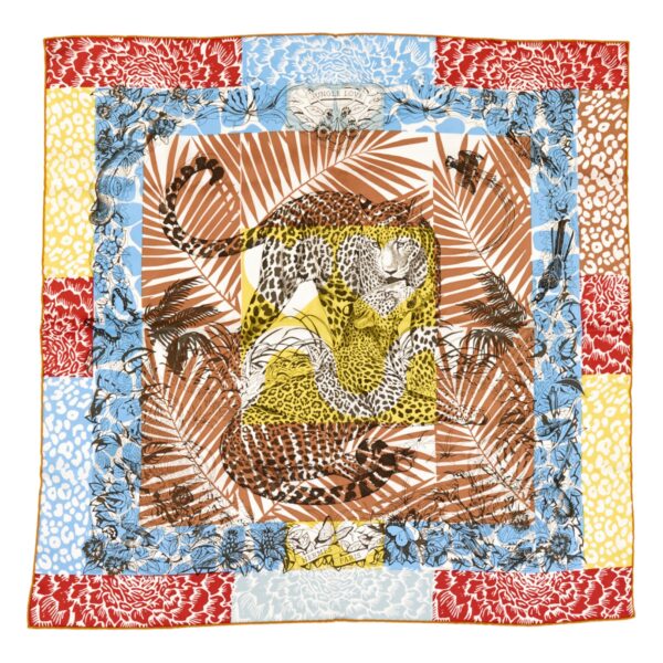 Hermes Silk Scarf Carre 70 "JUNGLE LOVE" Multi Color Silk Scarf