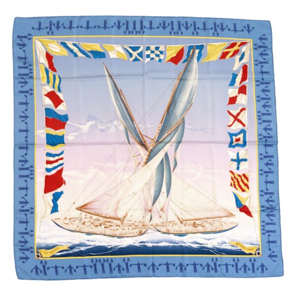 Hermes Silk Scarf Carre 90 "EN COURSE" Blue Silk Scarf