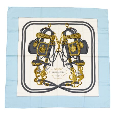 Hermes Silk Scarf Carre 90 "BRIDES de GALA" Blue Silk Scarf