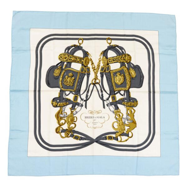 Hermes Silk Scarf Carre 90 "BRIDES de GALA" Blue Silk Scarf