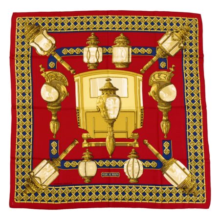 Hermes Silk Scarf Carre 90 "FEUX DE ROUTE" Red Silk Scarf