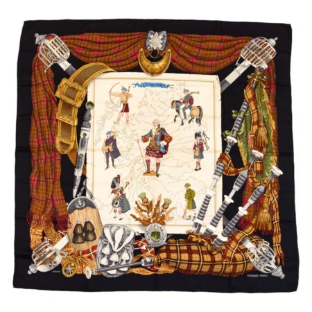 Hermes Silk Scarf Carre 90 "SCOTLAND" Black Silk Scarf