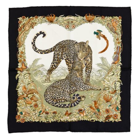 Hermes Silk Scarf Carre 45 "JUNGLE LOVE" Black Silk Scarf