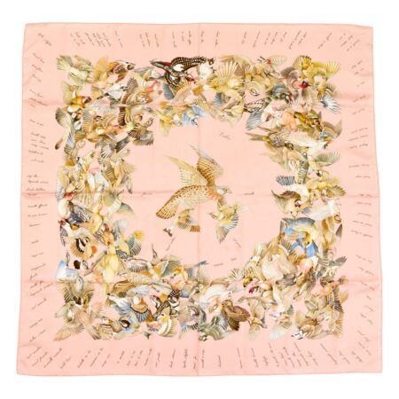 Hermes Silk Scarf Carre 90 "L'INTRUS" Pink Silk Scarf
