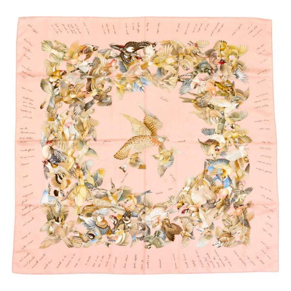 Hermes Silk Scarf Carre 90 "L'INTRUS" Pink Silk Scarf