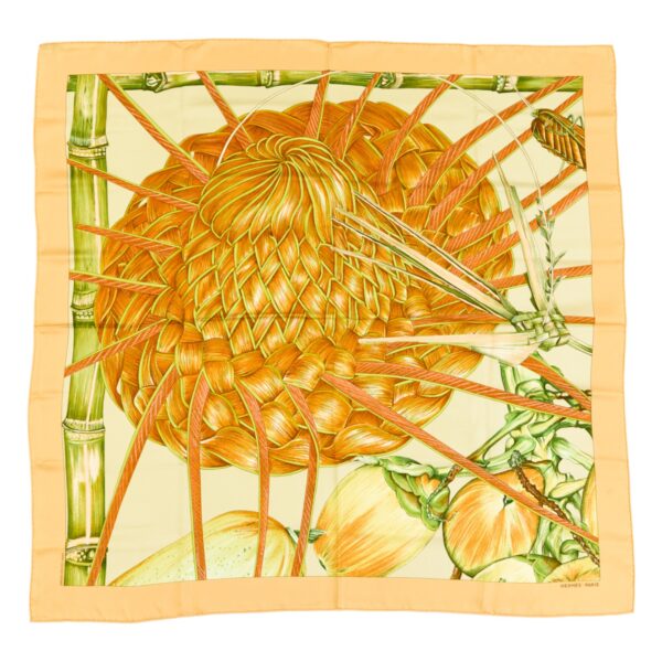 Hermes Silk Scarf Carre 90 "Jardin Creole" Orange Silk Scarf
