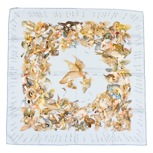 Hermes Silk Scarf Carre 90 "L'INTRUS" Blue Silk Scarf