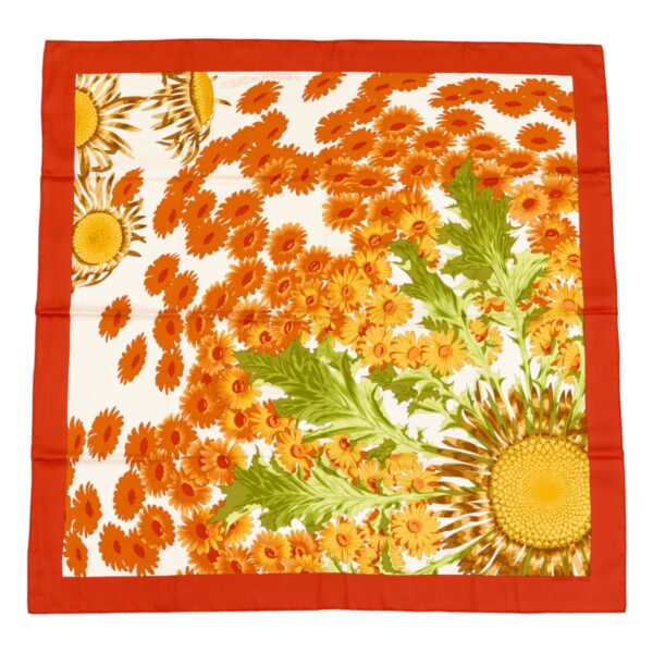 Hermes Silk Scarf Carre 90 "FLEURS et CARLINES II" Red Silk Scarf