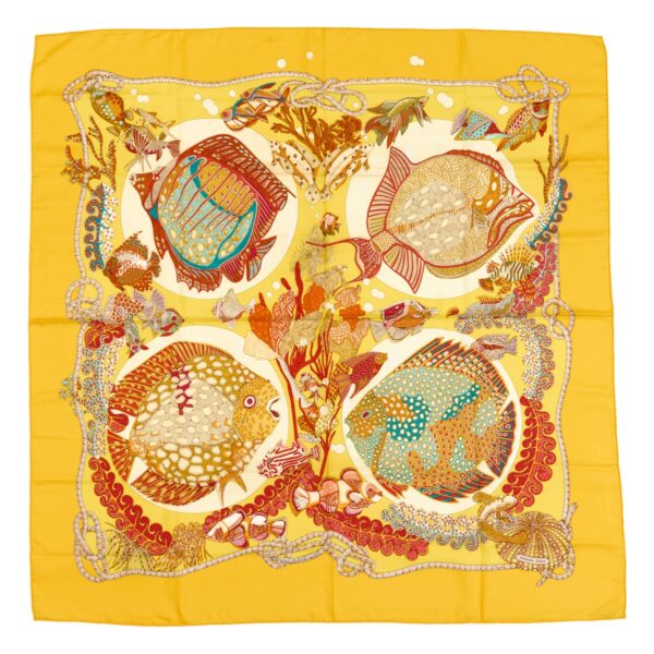 Hermes Silk Scarf Carre 90 "Grands Fonds" Yellow Silk Scarf