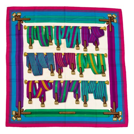 Hermes Silk Scarf Carre 90 "Les Sangles" Pink Silk Scarf