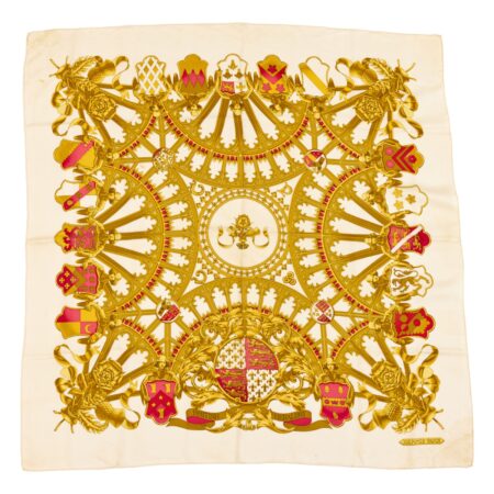 Bad! Hermes Silk Scarf Carre 90 "BRITISH HERALDRY" White Silk Scarf