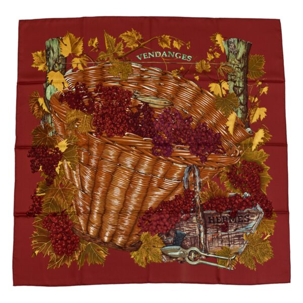 Hermes Silk Scarf Carre 90 "VENDANGES" Brown Silk Scarf