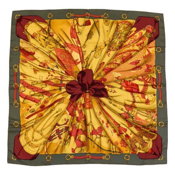 Hermes Silk Scarf Carre 90 "Soleil de Soie" Green Silk Scarf