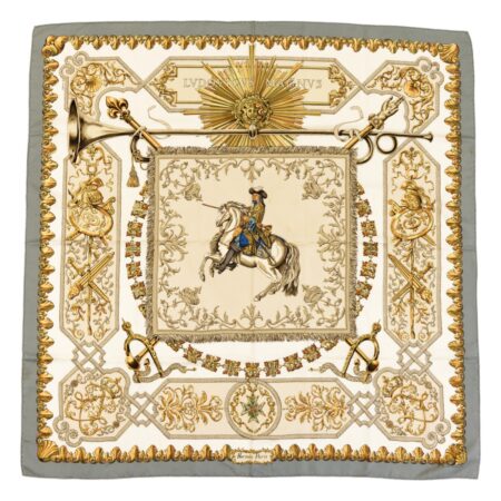 Hermes Silk Scarf Carre 90 "LVDOVICVS MAGNVS" Grey Silk Scarf