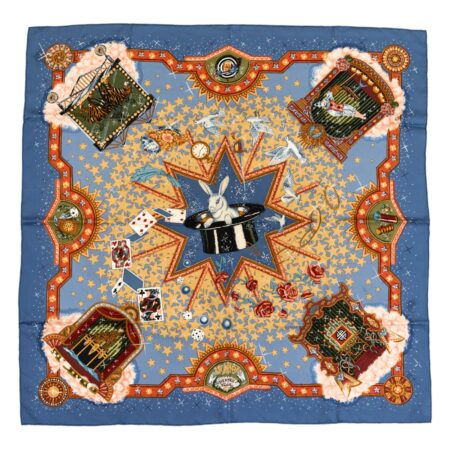 Hermes Silk Scarf Carre 90 "LA MAGIE" Blue Silk Scarf