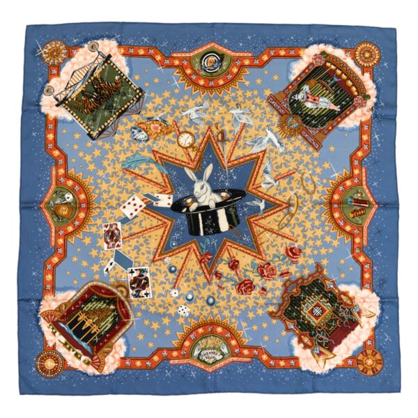 Hermes Silk Scarf Carre 90 "LA MAGIE" Blue Silk Scarf