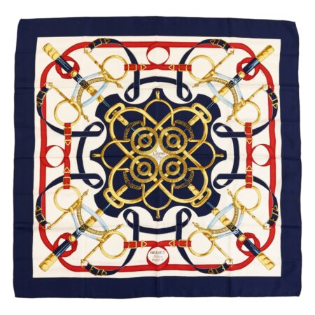 Hermes Silk Scarf Carre 90 "Eperon d’Or" Blue Silk Scarf