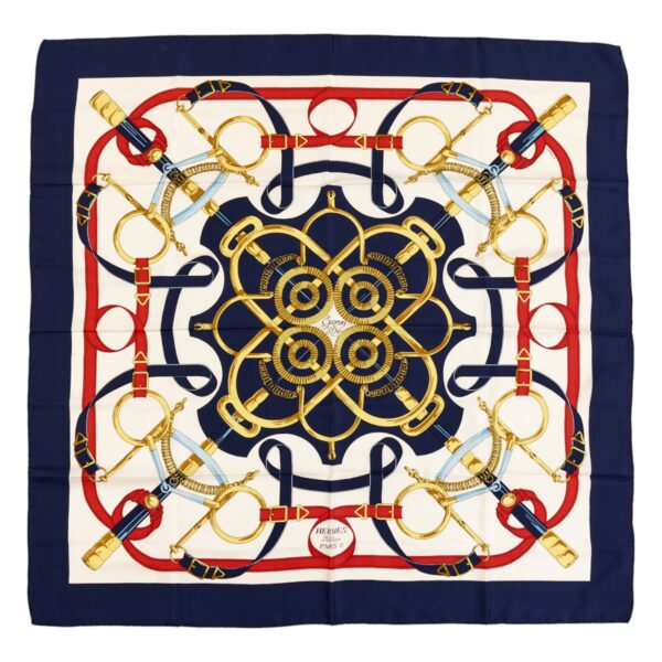 Hermes Silk Scarf Carre 90 "Eperon d’Or" Blue Silk Scarf