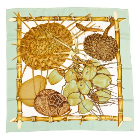 Hermes Silk Scarf Carre 90 "Jardin Creole" Green Silk Scarf