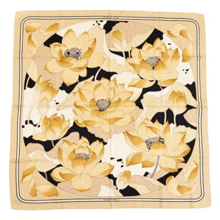 Hermes Silk Scarf Carre 90 "Fleurs de Lotus" Beige Silk Scarf