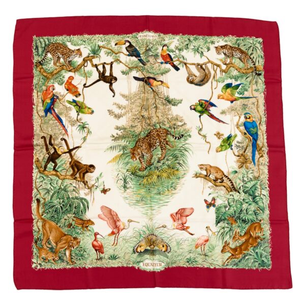 Hermes Silk Scarf Carre 90 "Equateur" Red Silk Scarf
