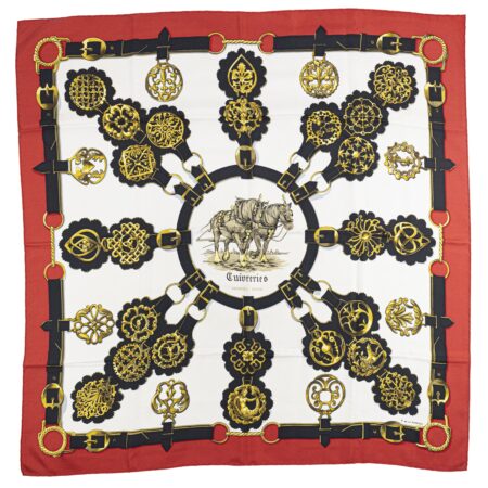 Hermes Scarf 90 "Cuivreries" Red 100% Silk Scarf 35"