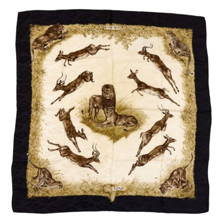 Hermes Silk Scarf Carre 90 "Kenya" Black Silk Scarf