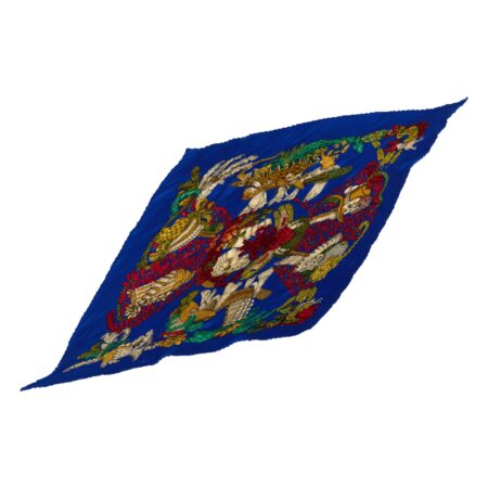 Hermes Silk Scarf Carre 90 "chapeau" Blue Silk Pleats Scarf