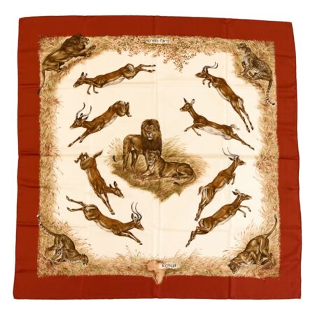 Hermes Silk Scarf Carre 90 "Kenya" Orange,Red Silk Scarf