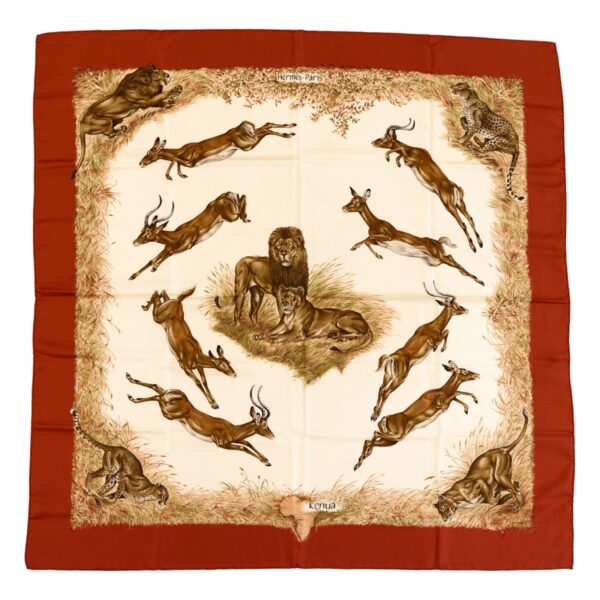 Hermes Silk Scarf Carre 90 "Kenya" Orange,Red Silk Scarf