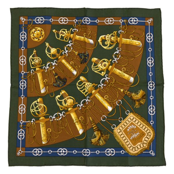Hermes Silk Scarf Carre 45 "Cliquetis" Green Silk Scarf