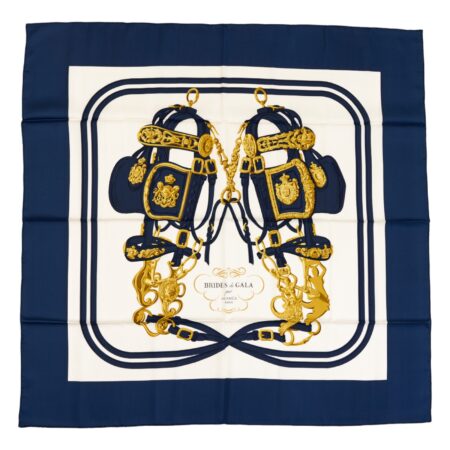 Hermes Silk Scarf Carre 90 "BRIDES de GALA" Blue Silk Scarf