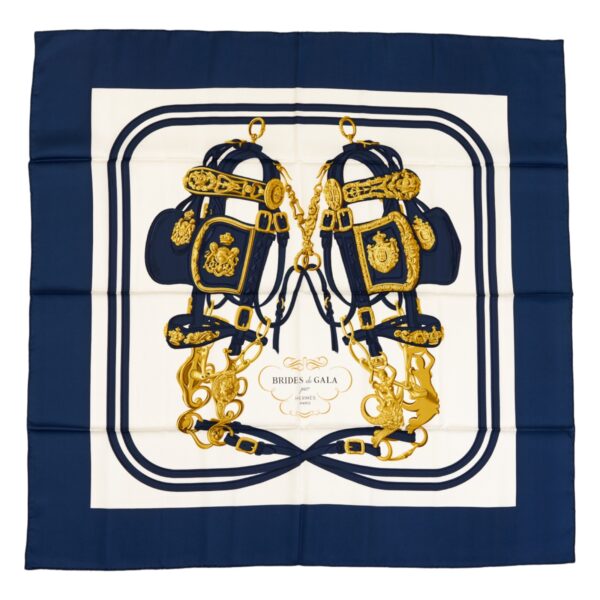 Hermes Silk Scarf Carre 90 "BRIDES de GALA" Blue Silk Scarf
