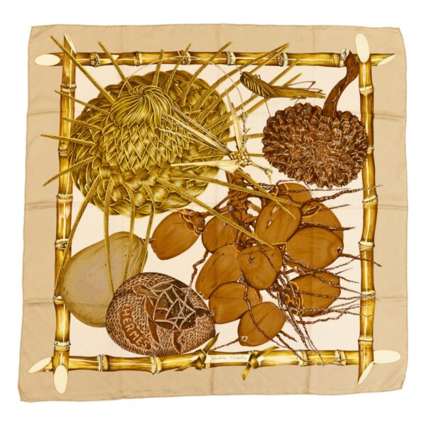 Hermes Silk Scarf Carre 90 "Jardin Creole" Beige Silk Scarf