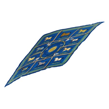 Hermes Silk Scarf Carre 90 "Couvertures et Tenues de Jour" Blue Silk Pleats Scarf with Box